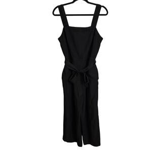 Ann Taylor Jumpsuit Womens 8 Black Stitched Belted Wide Leg Square Neck Cropped